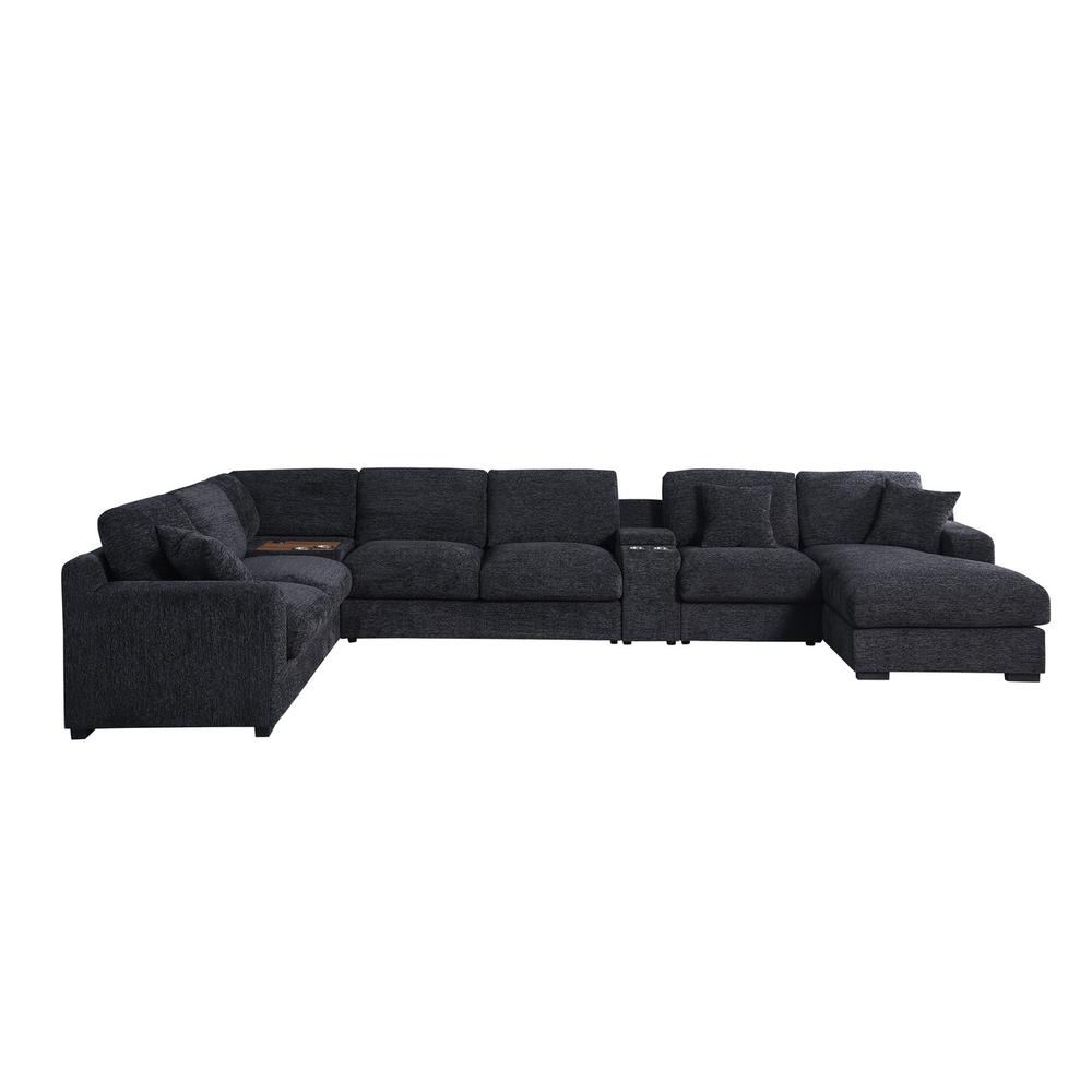 Fabric Corner Sectional Sofa with Right-Facing Chaise, Cupholders