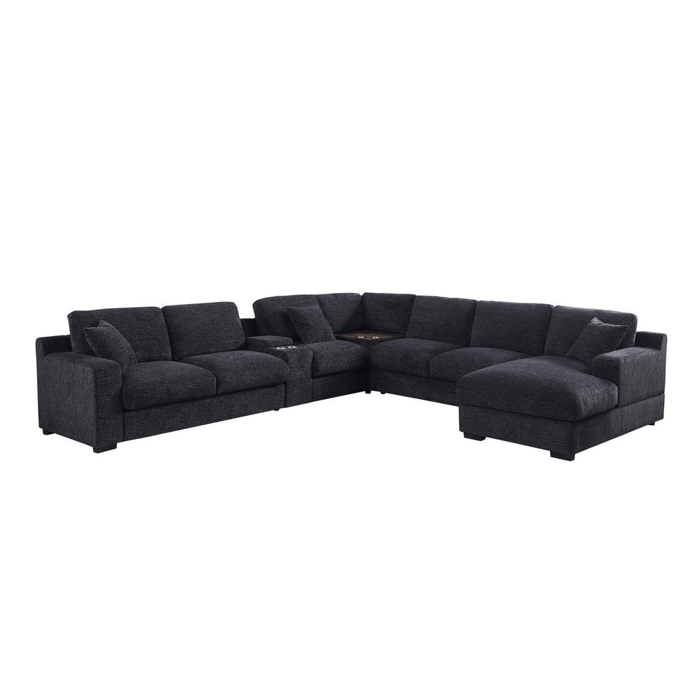 Fabric Corner Sectional Sofa with Right-Facing Chaise, Cupholders