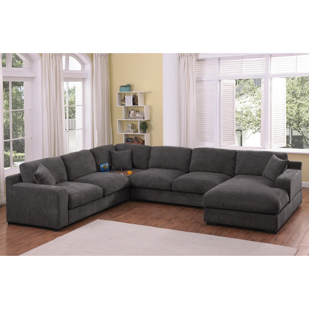 Celine 128"W Gray Chenille Fabric Corner Sectional Sofa