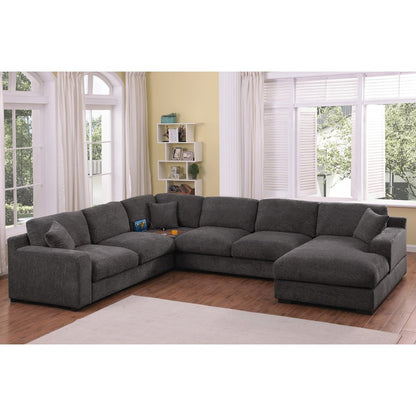 Celine 128"W Gray Chenille Fabric Corner Sectional Sofa