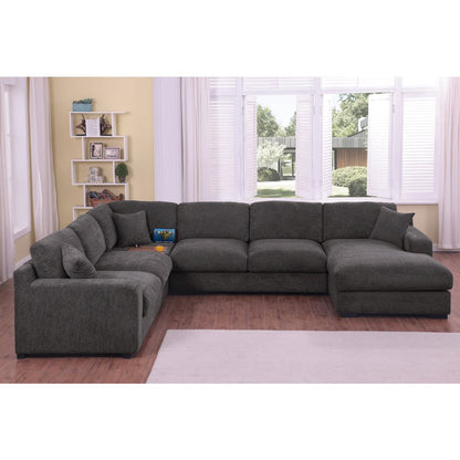 Celine 128"W Gray Chenille Fabric Corner Sectional Sofa