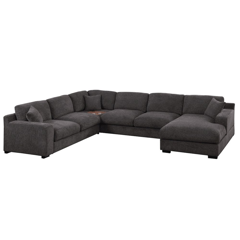 Celine 128"W Gray Chenille Fabric Corner Sectional Sofa