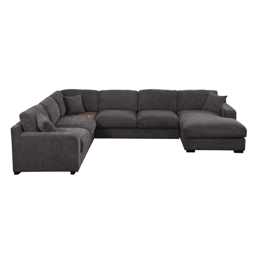 Celine 128"W Gray Chenille Fabric Corner Sectional Sofa