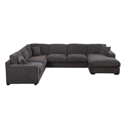 Celine 128"W Gray Chenille Fabric Corner Sectional Sofa
