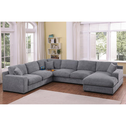 Celine 128"W Light Gray Chenille Fabric Corner Sectional Sofa