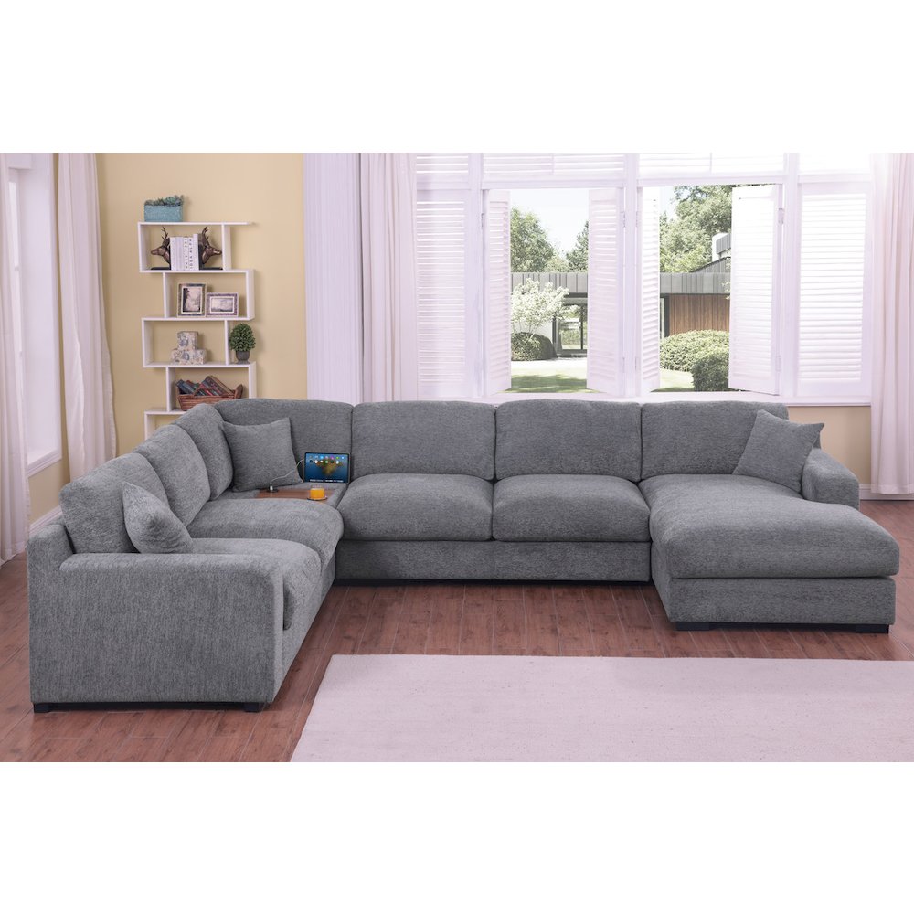 Celine 128"W Light Gray Chenille Fabric Corner Sectional Sofa