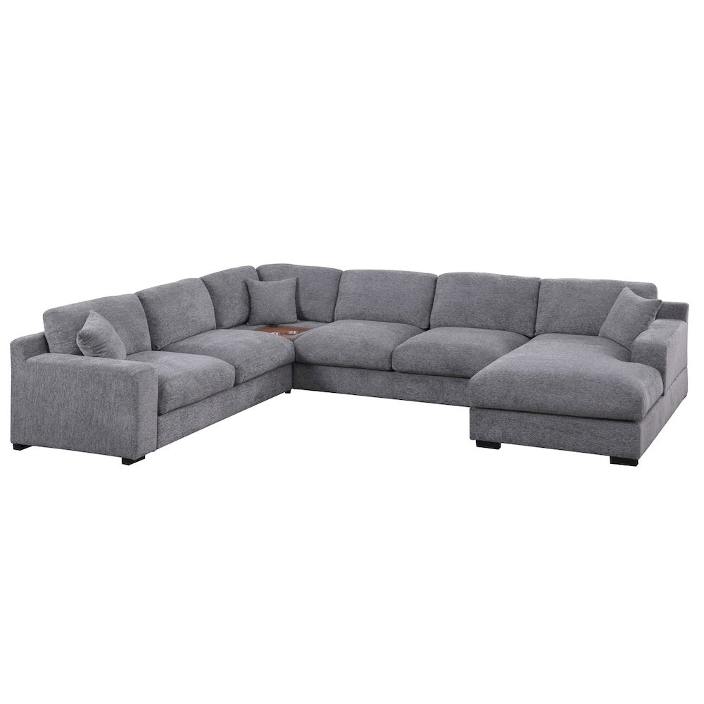 Celine 128"W Light Gray Chenille Fabric Corner Sectional Sofa