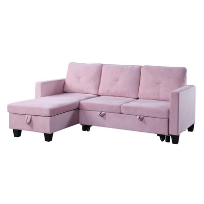 Nova Pink Velvet Reversible Sleeper Sectional Sofa with Storage Chaise