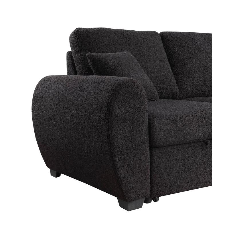 95"W Black Teddy Fleece Reversible Sleeper Sectional Sofa with Storage Chaise