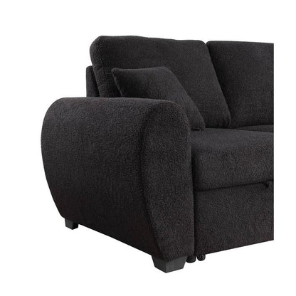 95"W Black Teddy Fleece Reversible Sleeper Sectional Sofa with Storage Chaise