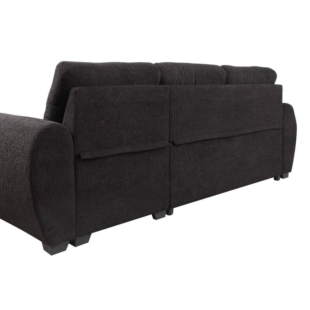 95"W Black Teddy Fleece Reversible Sleeper Sectional Sofa with Storage Chaise