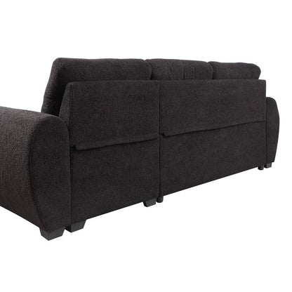 95"W Black Teddy Fleece Reversible Sleeper Sectional Sofa with Storage Chaise