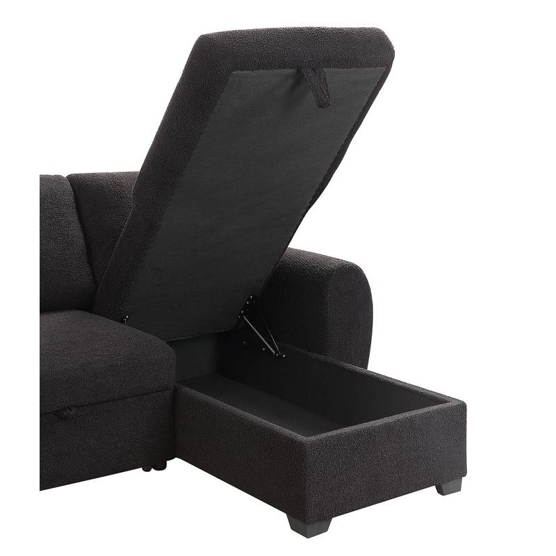 95"W Black Teddy Fleece Reversible Sleeper Sectional Sofa with Storage Chaise