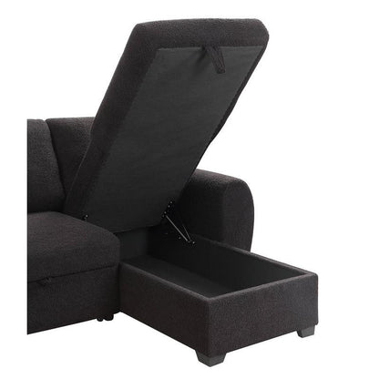 95"W Black Teddy Fleece Reversible Sleeper Sectional Sofa with Storage Chaise