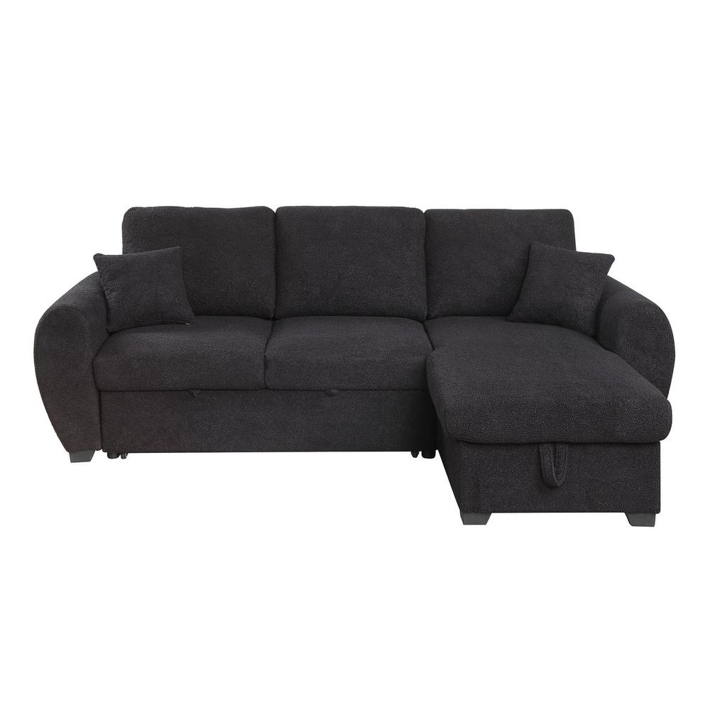 95"W Black Teddy Fleece Reversible Sleeper Sectional Sofa with Storage Chaise