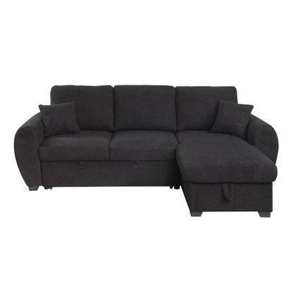 95"W Black Teddy Fleece Reversible Sleeper Sectional Sofa with Storage Chaise