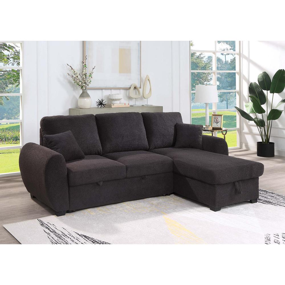 95"W Black Teddy Fleece Reversible Sleeper Sectional Sofa with Storage Chaise
