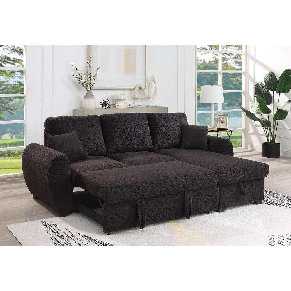95"W Black Teddy Fleece Reversible Sleeper Sectional Sofa with Storage Chaise