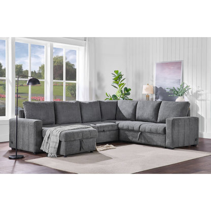 128" Gray Boucle Reversible Modular Sleeper Sectional Sofa with Storage Chaise