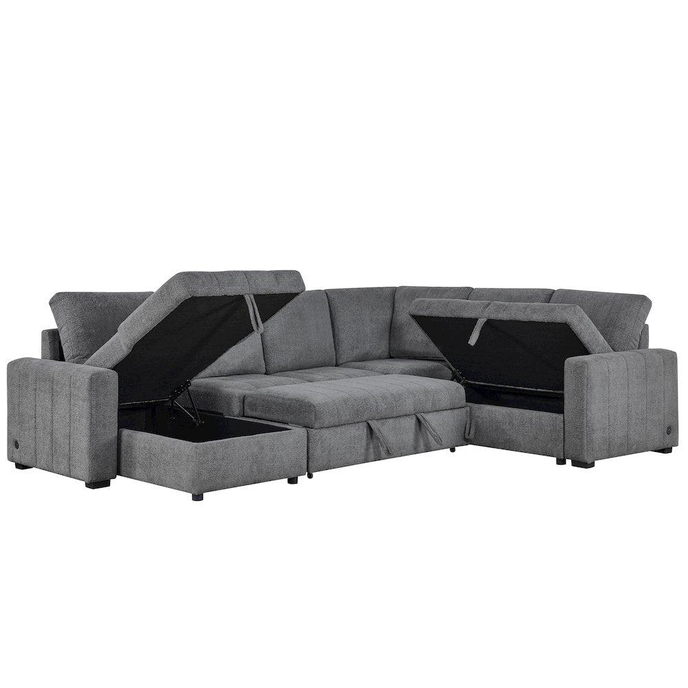128" Gray Boucle Reversible Modular Sleeper Sectional Sofa with Storage Chaise
