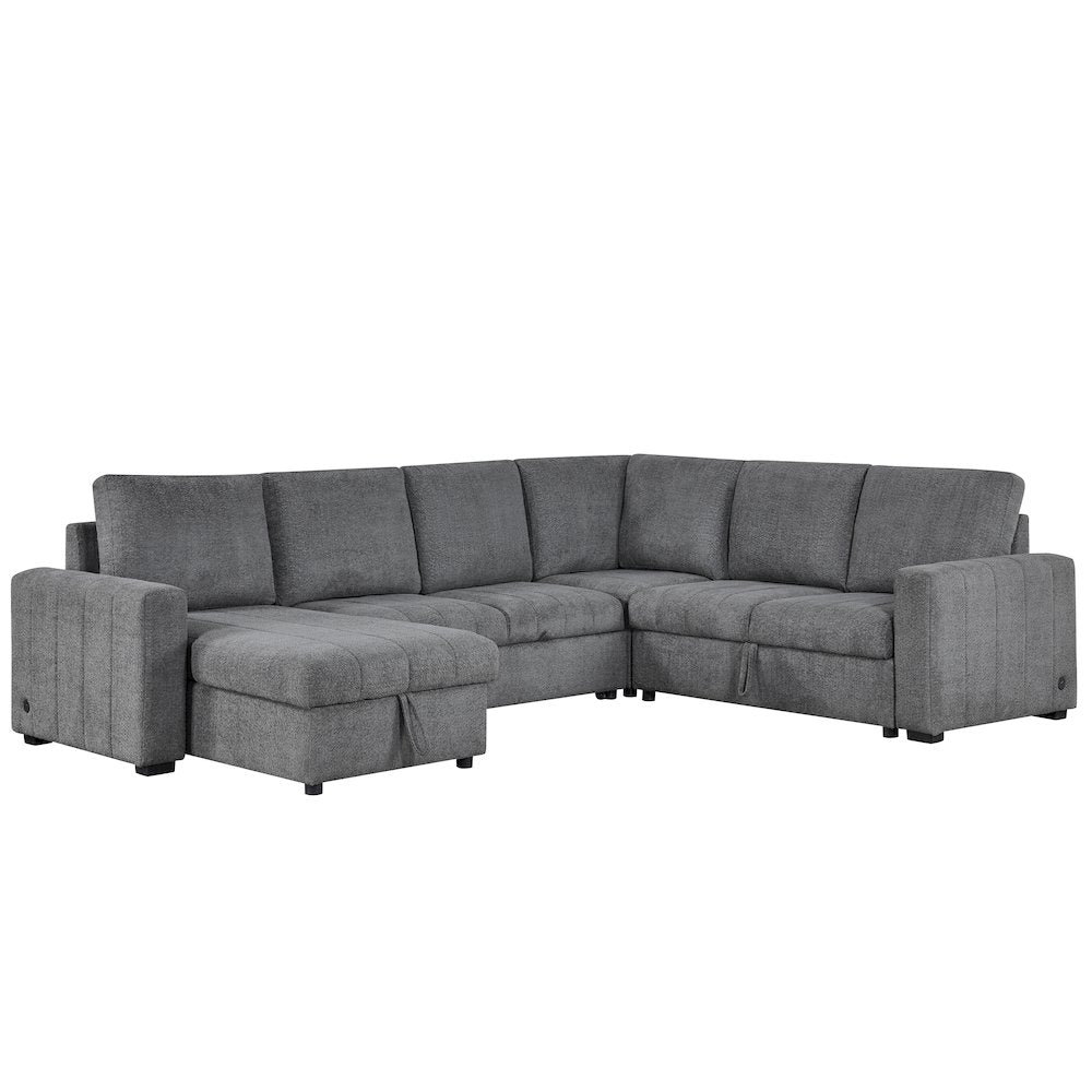 128" Gray Boucle Reversible Modular Sleeper Sectional Sofa with Storage Chaise