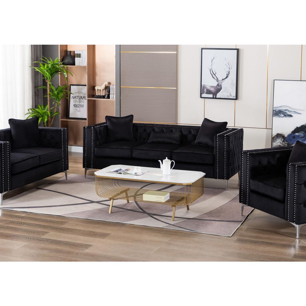 LILOLA Lorreto Black Velvet Sofa