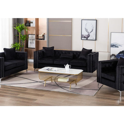 LILOLA Lorreto Black Velvet Sofa