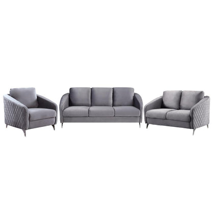 Sofia Gray Velvet Fabric Sofa Loveseat Chair Living Room Set