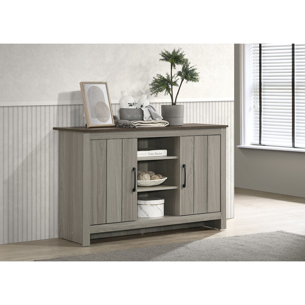 47"W Gray Oak Console Table, Buffet Table, Sideboard with Shelves