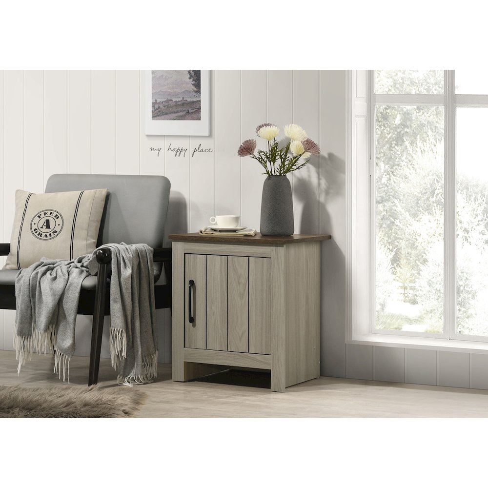 Nyla 16"W Gray Oak End Table, Side Table, Nightstand with Cabinet Door