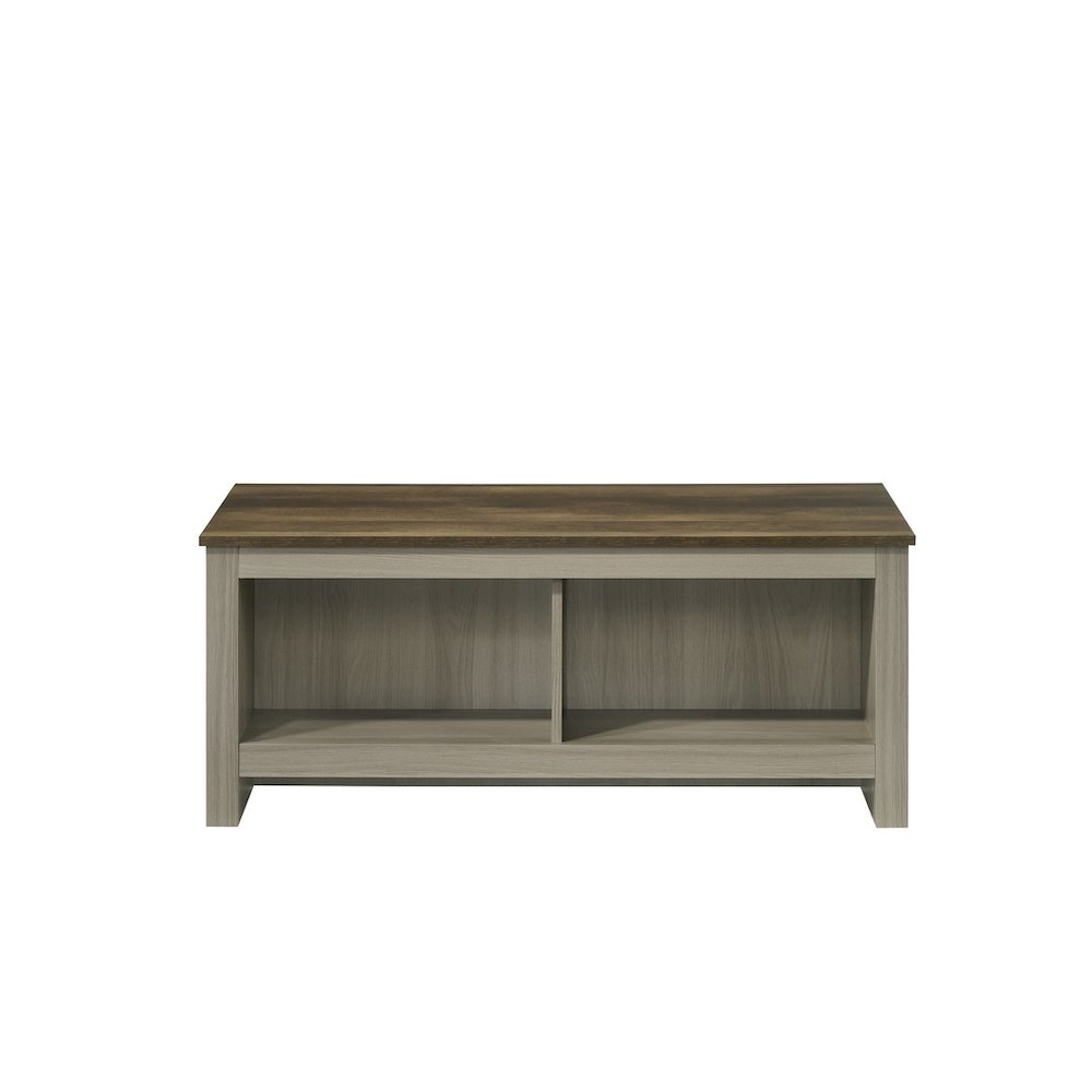 Nyla 43"W Gray Oak Coffee Table with Open Shelves Front and Back