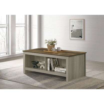Nyla 43"W Gray Oak Coffee Table with Open Shelves Front and Back