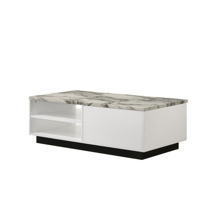 Matilda 47"W White Coffee Table with White Faux Marble Top