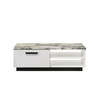 Matilda 47"W White Coffee Table with White Faux Marble Top