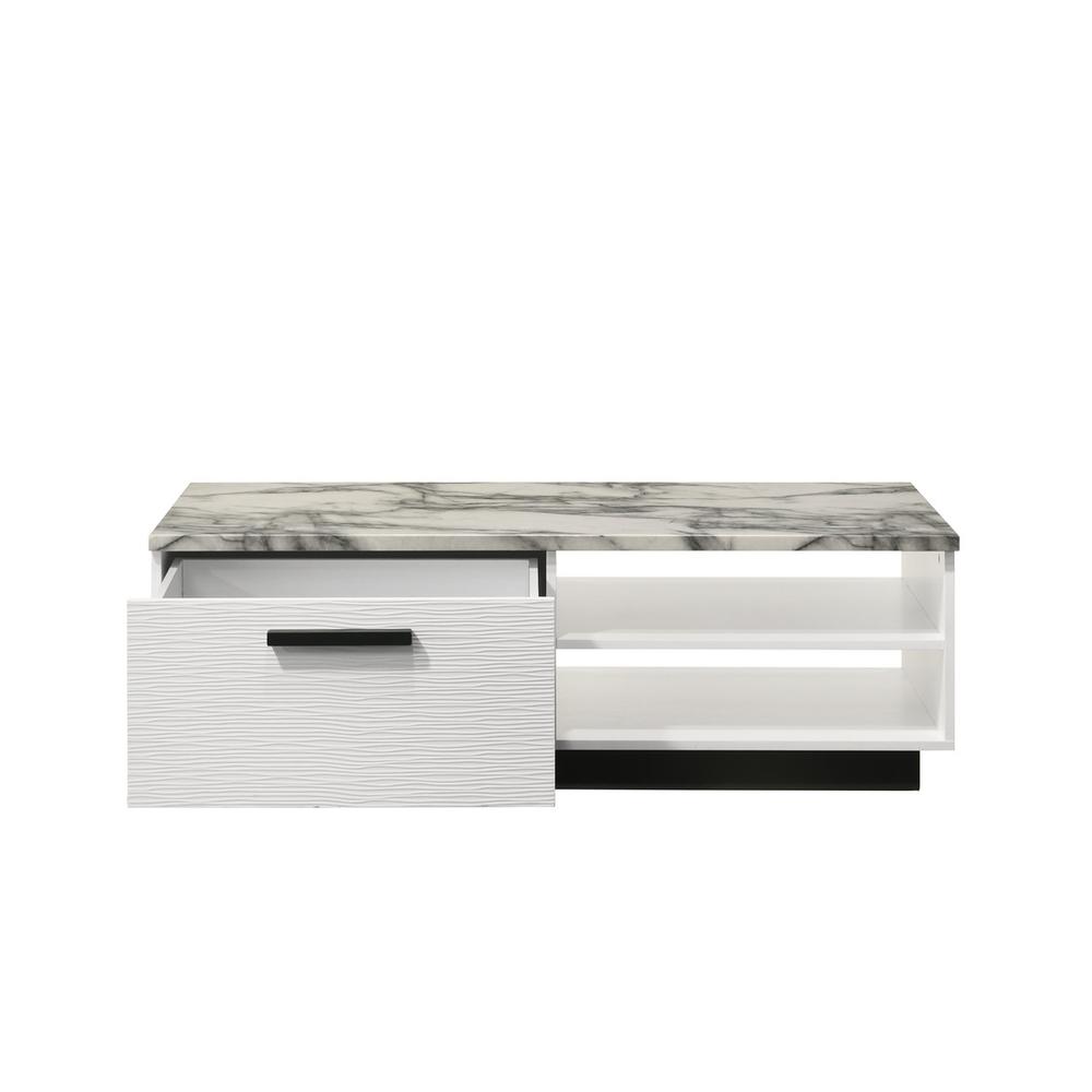 Matilda 47"W White Coffee Table with White Faux Marble Top