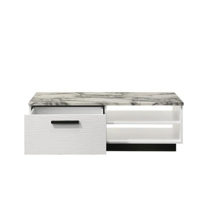 Matilda 47"W White Coffee Table with White Faux Marble Top