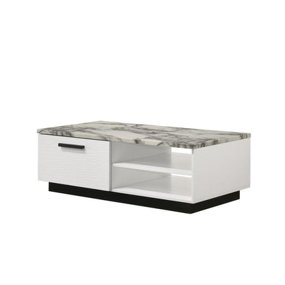 Matilda 47"W White Coffee Table with White Faux Marble Top