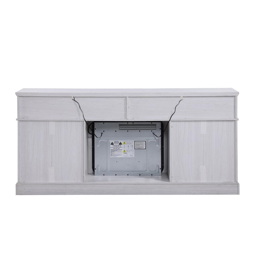 Lucifer 70"W White Walnut Finish TV Stand Console with Fireplace