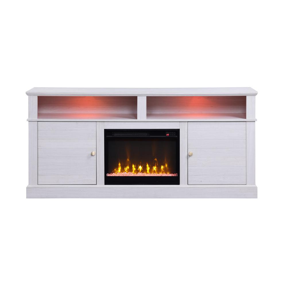 Lucifer 70"W White Walnut Finish TV Stand Console with Fireplace