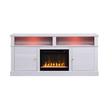 Lucifer 70"W White Walnut Finish TV Stand Console with Fireplace