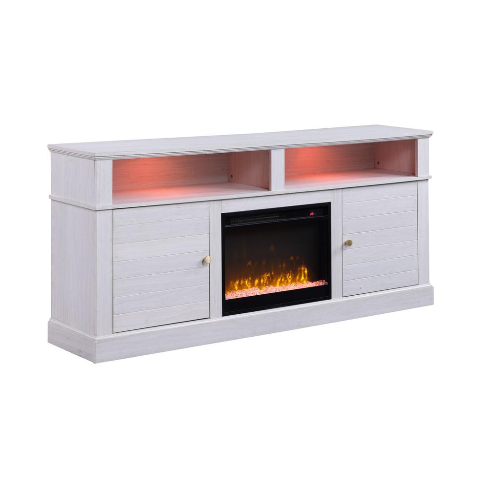 Lucifer 70"W White Walnut Finish TV Stand Console with Fireplace