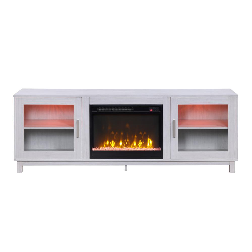 Summit 70"W White Walnut Finish TV Stand Console with Fireplace