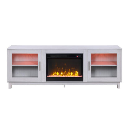 Summit 70"W White Walnut Finish TV Stand Console with Fireplace