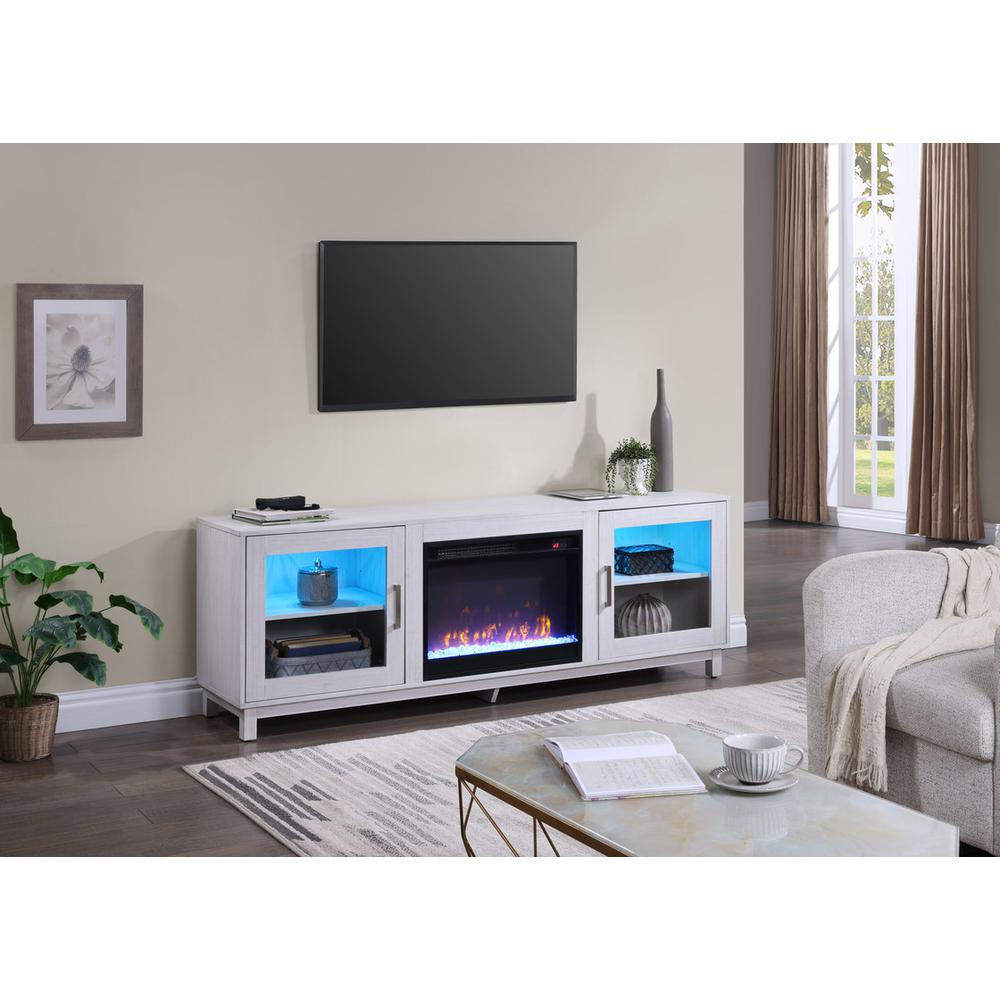 Summit 70"W White Walnut Finish TV Stand Console with Fireplace