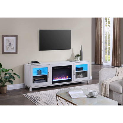 Summit 70"W White Walnut Finish TV Stand Console with Fireplace