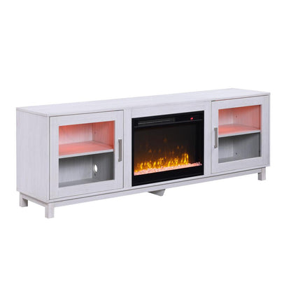 Summit 70"W White Walnut Finish TV Stand Console with Fireplace