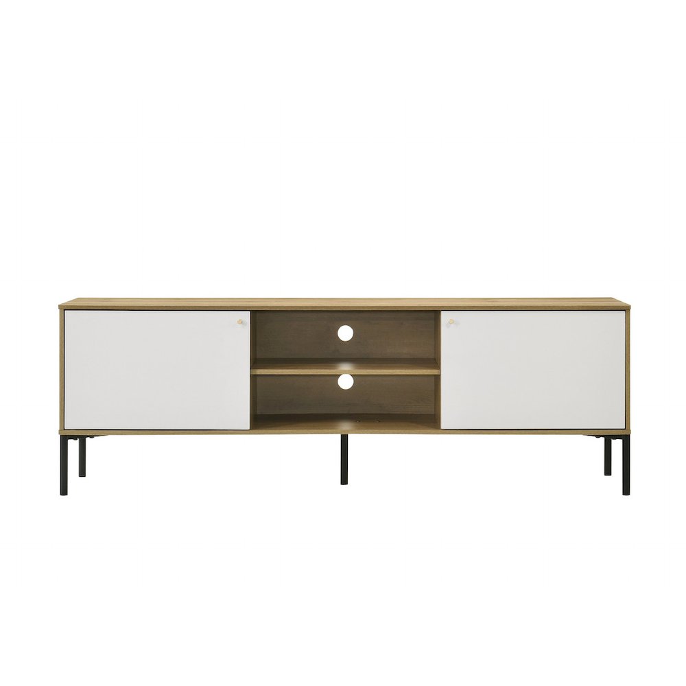 Burke 70"W White and Oak 2-Door TV Stand