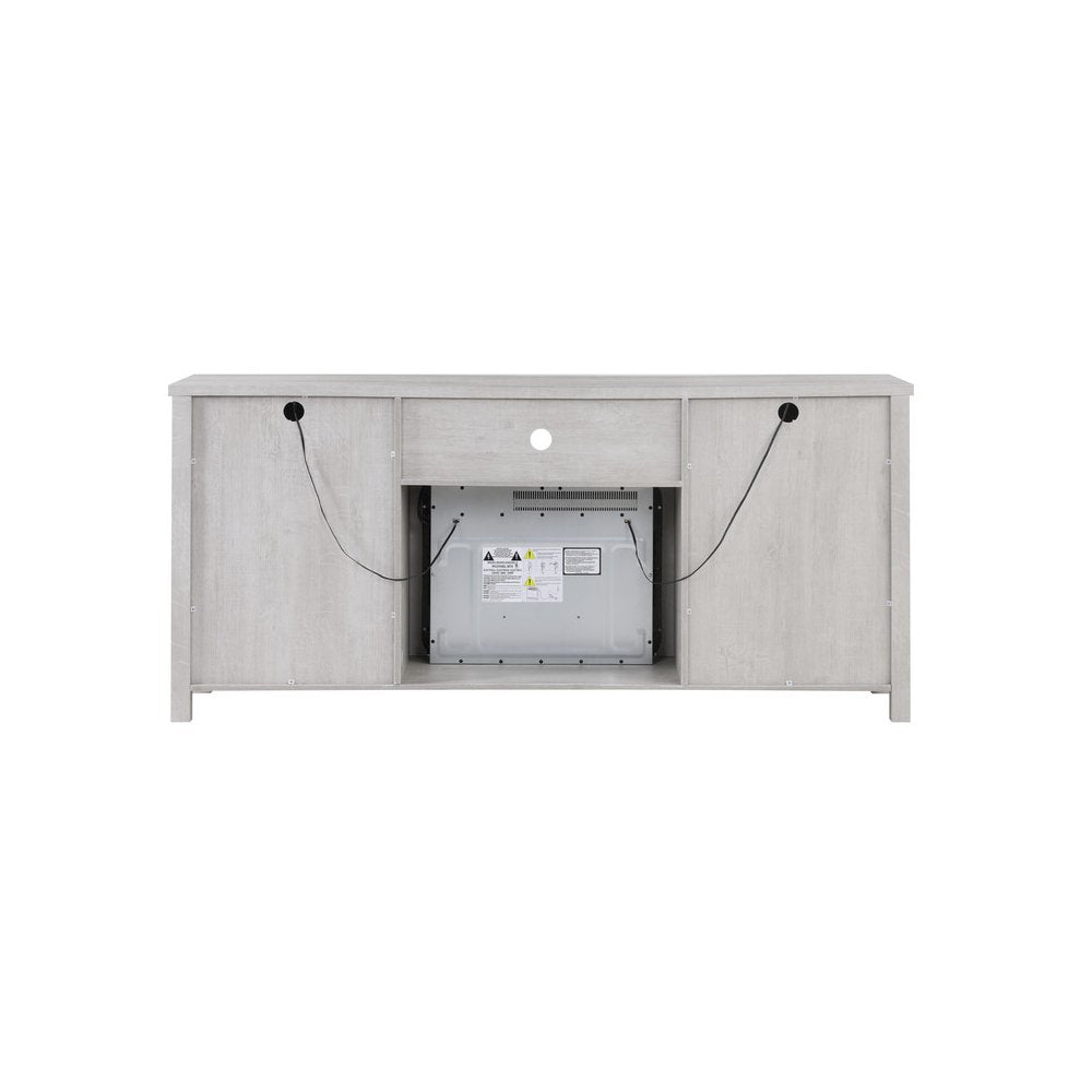 70"W White Walnut Finish Fireplace TV Stand Console with LED Light, Cabinets