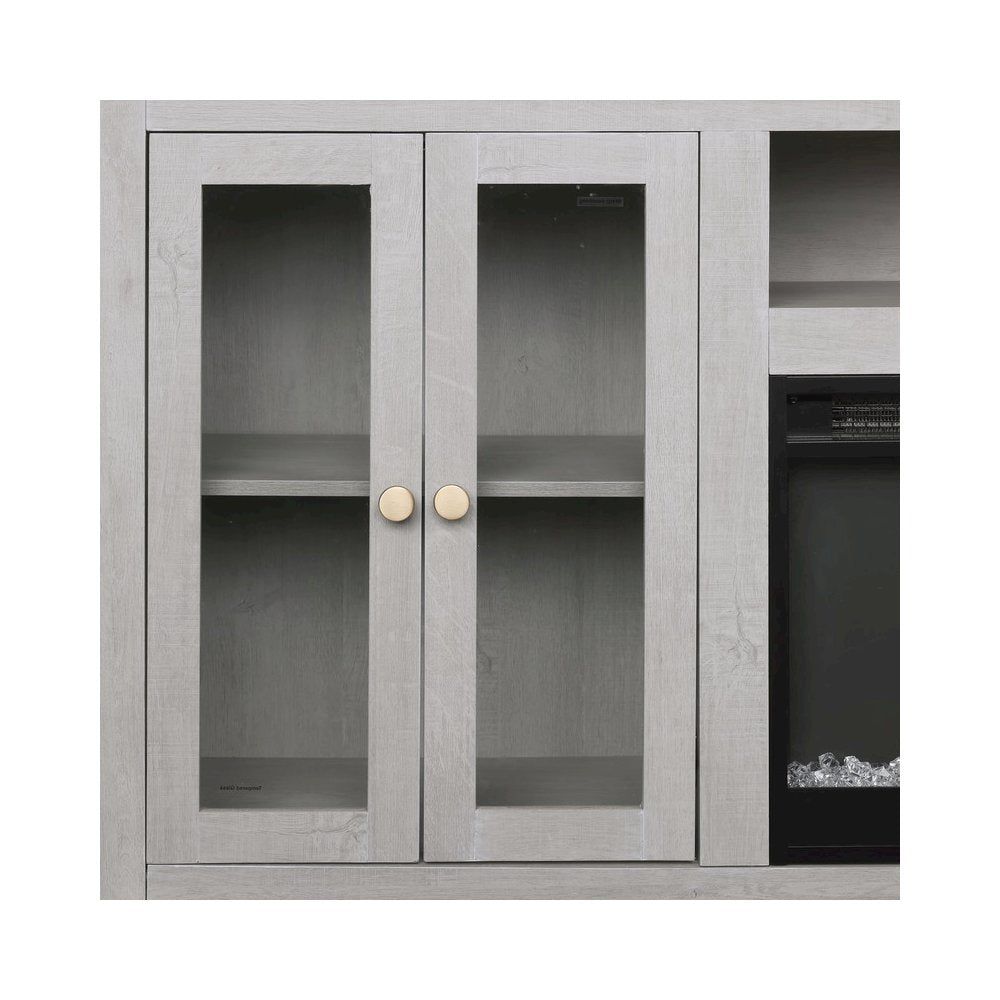 70"W White Walnut Finish Fireplace TV Stand Console with LED Light, Cabinets