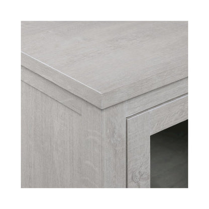 70"W White Walnut Finish Fireplace TV Stand Console with LED Light, Cabinets